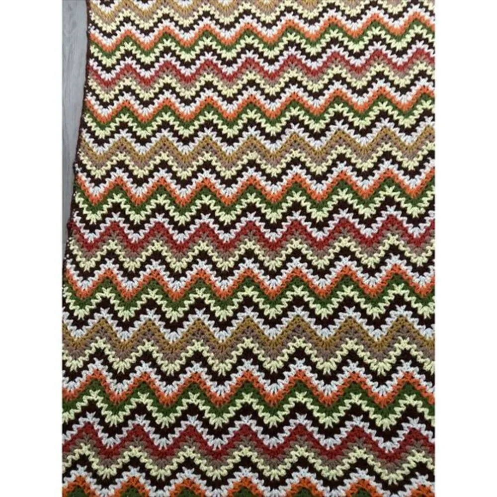 Vintage‎ Crochet Chevron Zig Zag Pattern Throw Blanket Afghan 69